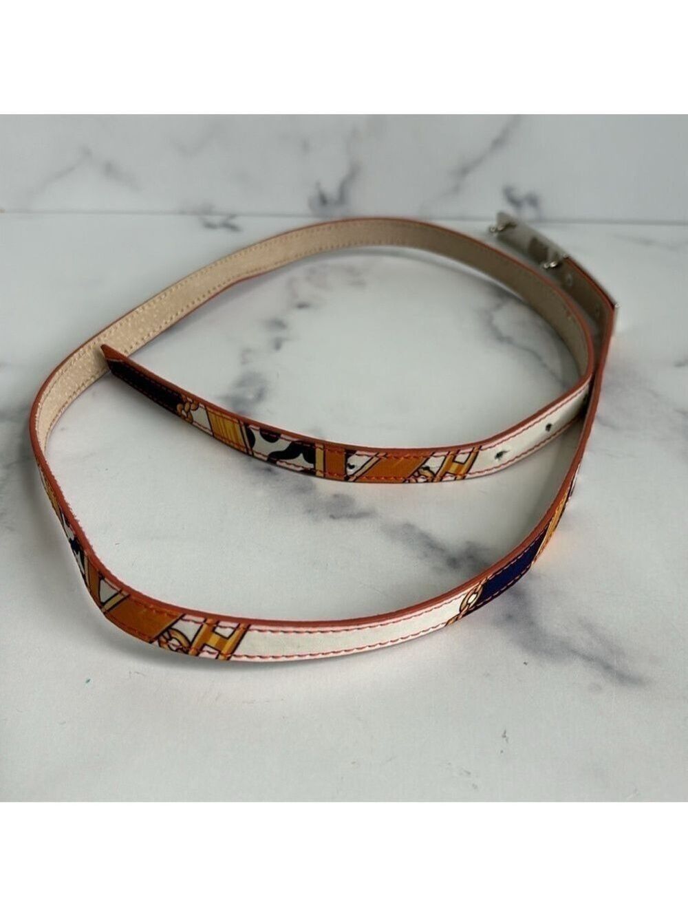 Skinny Belt Cow Chain Print Silver Buckle 45 Inch Fits Med Large